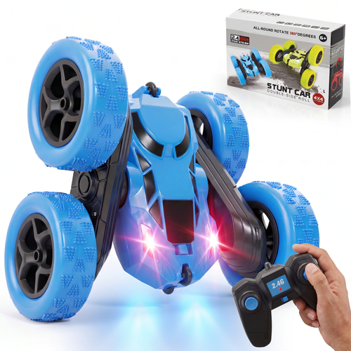 Remote Control Stunt Car 4WD, Double-Sided 360°; Flip RC Car, LED Light Bar, USB-C Rechargeable Battery, 2.4GHz Outdoor Toy