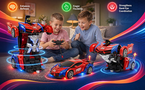 Transform RC Car for Boys 4-12, 1:18 Scale Remote Control Car with One-Button Deformation & 360° Rotation, 2.4Ghz Transforming Robot Toy, Birthday Gifts for Kids Ages 3-5 6-8 9-12