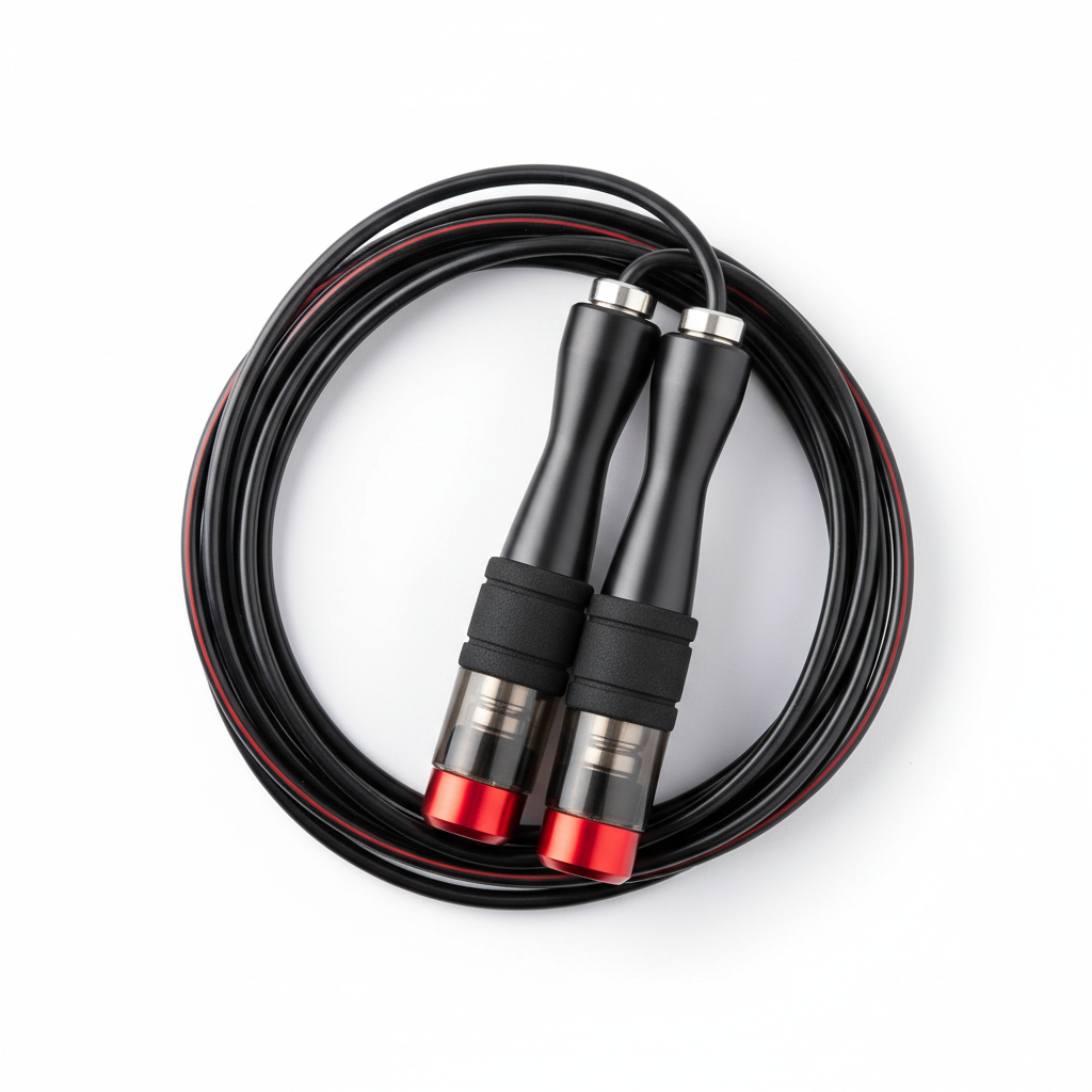 Speed jump rope with ball bearing handles black and red