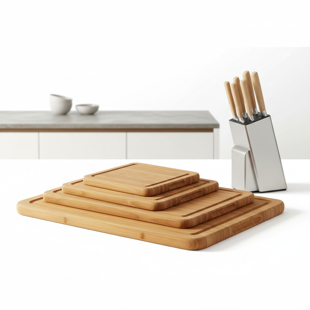 3-piece bamboo cutting board set stacked