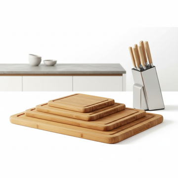 3-piece bamboo cutting board set stacked