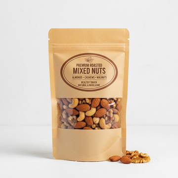 Premium roasted mixed nuts in kraft paper bag