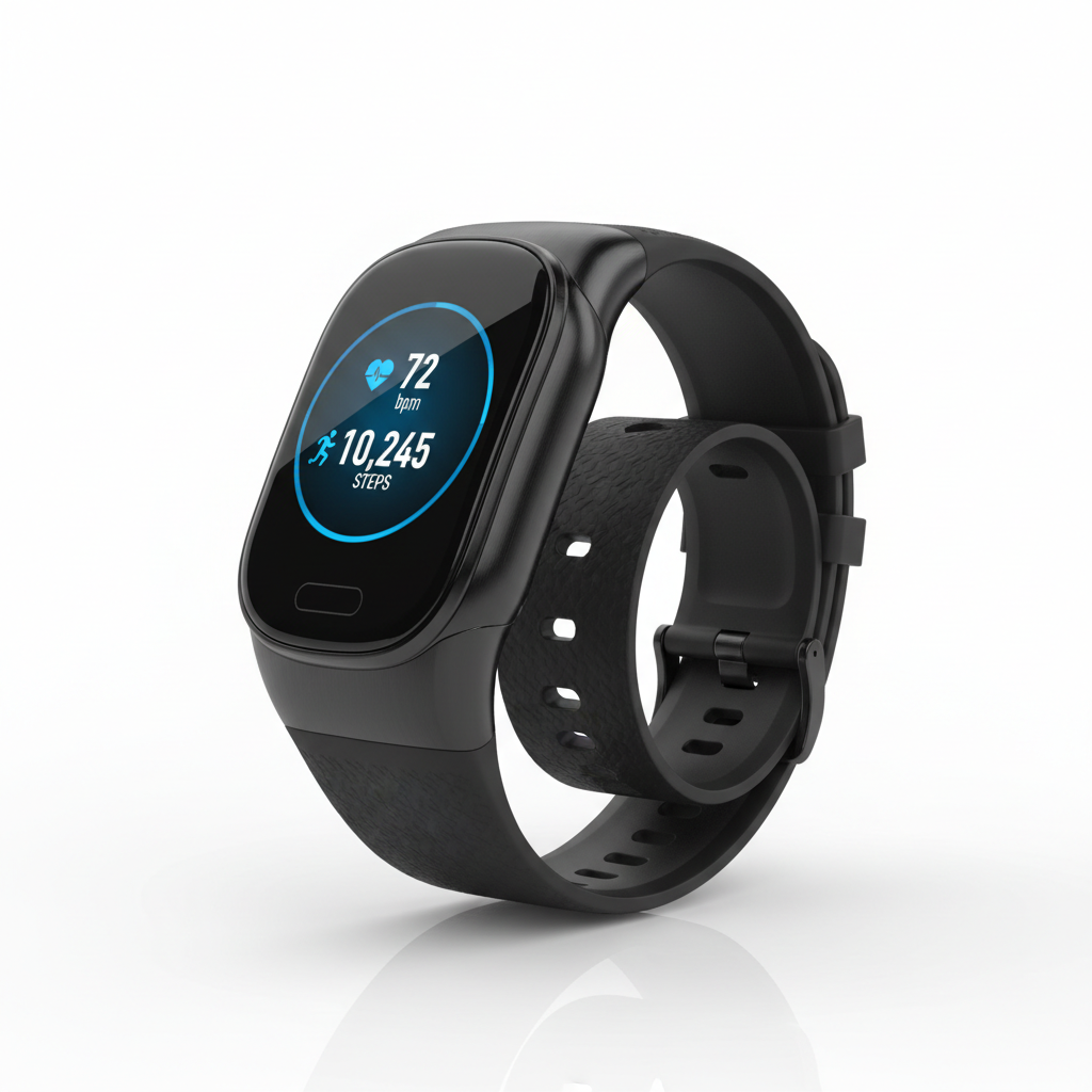 Smart fitness tracker watch black AMOLED display