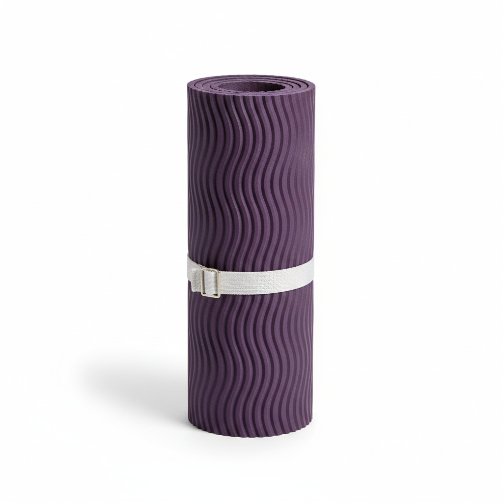 Premium purple non-slip yoga mat rolled up