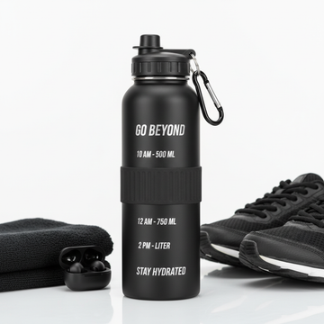 Insulated sports water bottle 1L matte black stainless steel