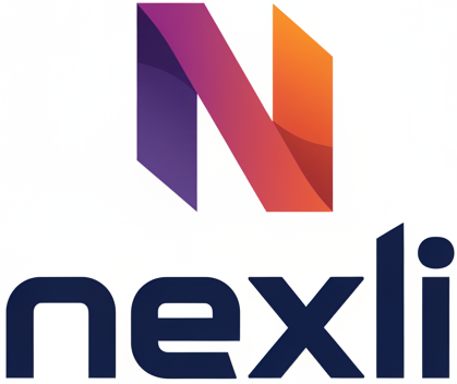 Colorful logo of 'nexli' on a white background